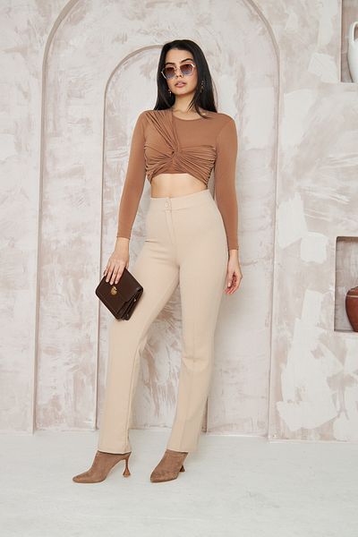 THIFF GYMWEAR Lycra Beige Women's Palazzo Trousers