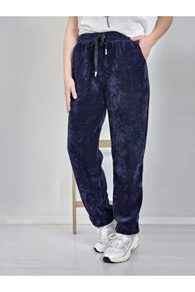 Felix Butik FELİX13044 Bel Bağcıklı Kadife İthal Lacivert Pantolon