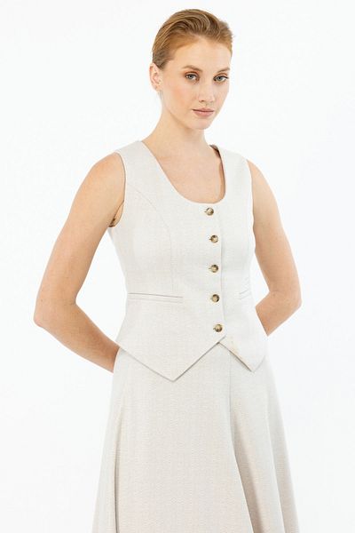 Ekol Beige Women's Vest - Fish Back Pattern, Sleeveless 6517