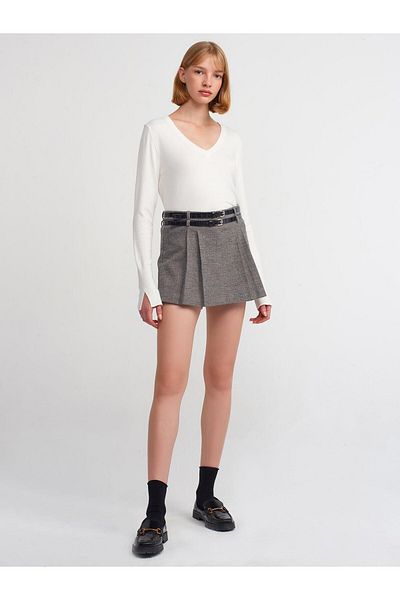 Dilvin 10427 Women's V-Neck Sleeve Slit Sweater