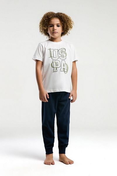 U.S. Polo Assn. Costum de pijama alb cu maneca scurta pentru baieti