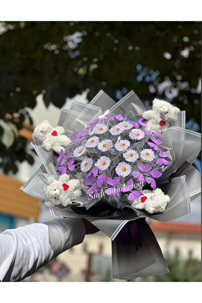 Acilbirbuket Kelebek ve papatya buketi ayıcıklı led ışıklı