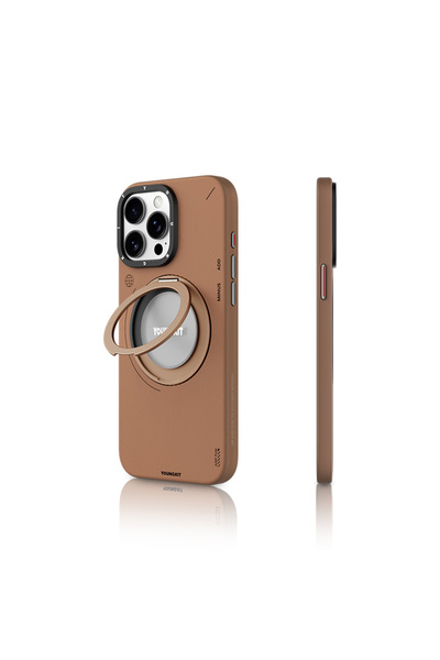 Youngkit iPhone 15 Pro Kılıf Magsafe Özellikli 360 Standlı Deri Desenli Young...