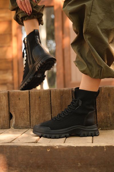 Guja Women's 24K310 Black Lycra Knitwear Sneaker - Casual Sports Boots with Platform Padding and Thick Soles