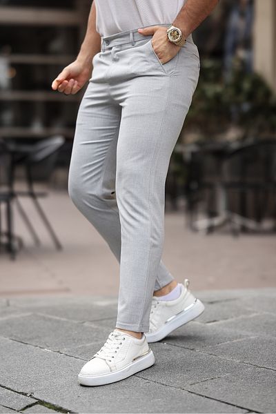 Mero Life Men's Light Gray Italian Cut Slim Fit Quality Flexible Lycra Ankle Length Fabric Trousers