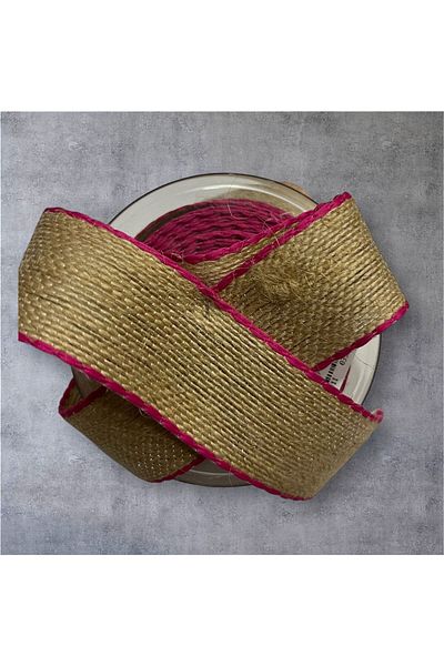 MASAL TUHAFİYE Κορδέλα Fuchsia Jut - 2 μέτρα 38 mm, με ρίγες στις άκρες