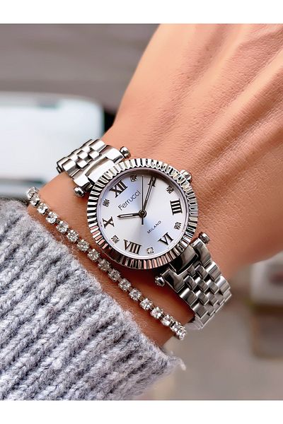 Ferrucci Steel Cord Milano Roman Numbers Small Case Women's Wristwatch 3 Atm Waterproof with 2 Years Warranty