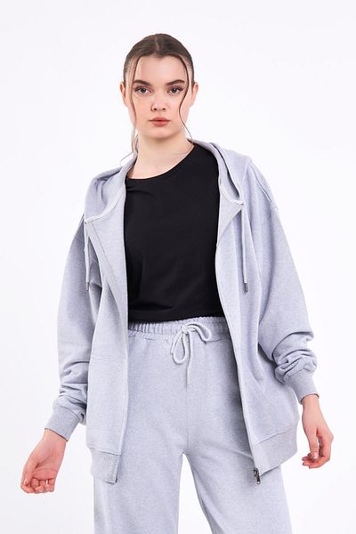 mmetalic Γυναικεία γκρι κανονική εφαρμογή Basic ελαστική μέση με κουκούλα Oversize εποχιακή φόρμα φόρμας