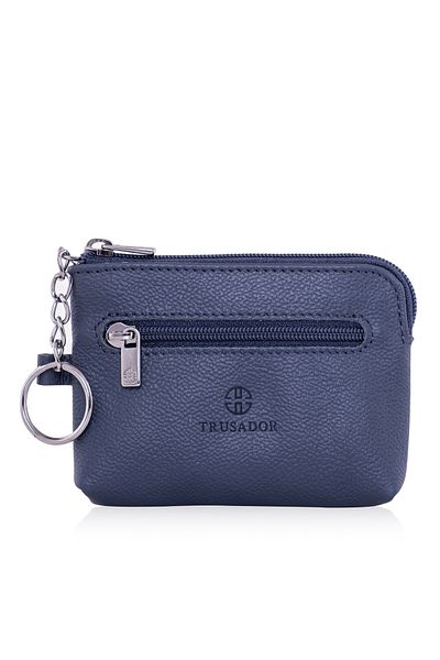Trusador Milano Navy Blue με φερμουάρ Mini Size Pouch Πορτοφόλι Unisex Γνήσιο δέρμα Rfid Protected