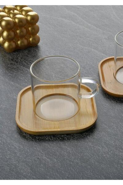 HomeTarz Set of 2 Coffee Cups - Set of Coffee Cups with Bamboo Plates - 4 Pieces - 100 ml