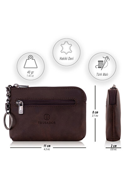 Trusador Milano Brown Zippered Mini Size Pouch Wallet Unisex Genuine Leather Rfid Protected