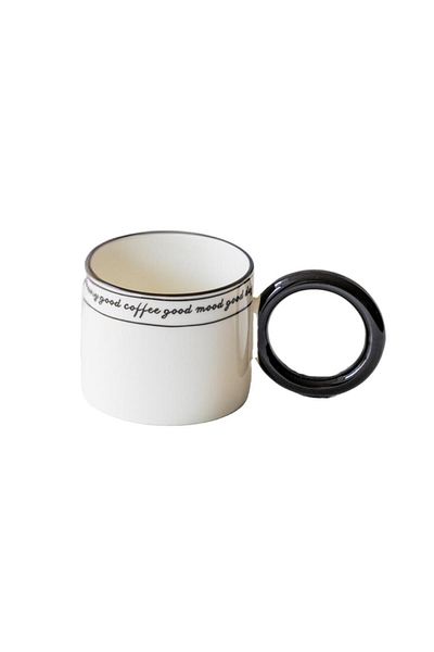 MİEN Mien Durable Patterned Porcelain Ring Handle Mood Mug 1 Piece