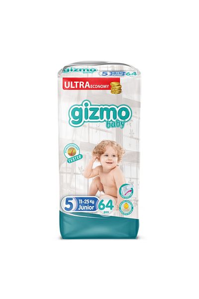 Gizmo Ultra Eco Baby Diapers - Size 5 Junior, Pack of 64