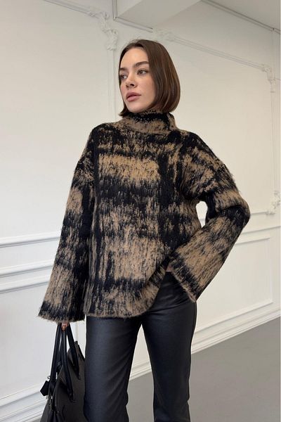 My Blog Pulover topit cu guler negru Camel - 4677
