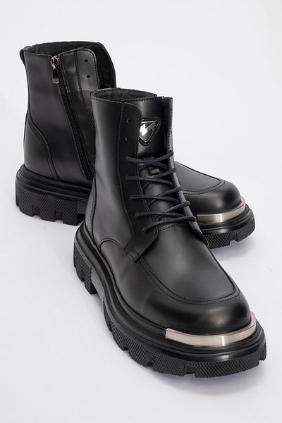 MARCOMEN Men's Thick Sole Zipper Casual Boots Real Leather Mc 20121 Black