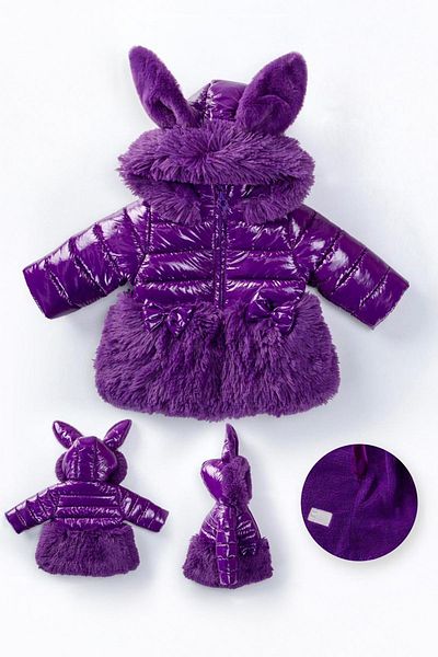 Minigimin Cicileri 9-24 Months Baby Girl Shiny Welsoft Hologram Rabbit Ear Quilted My Toddler's Flowers Coat