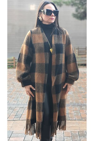 Park Moda Дълго вълнено пончо с геометрични шарки