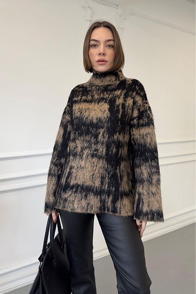 My Blog Pulover topit cu guler negru Camel - 4677
