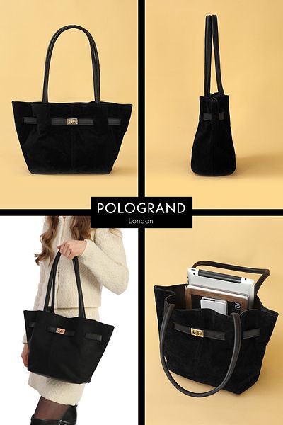 POLOGRAND London Geantă de mână și de umăr, originală, din piele intoarsa, din nubuc, cu închidere magnetică, cu curea lungă reglabilă