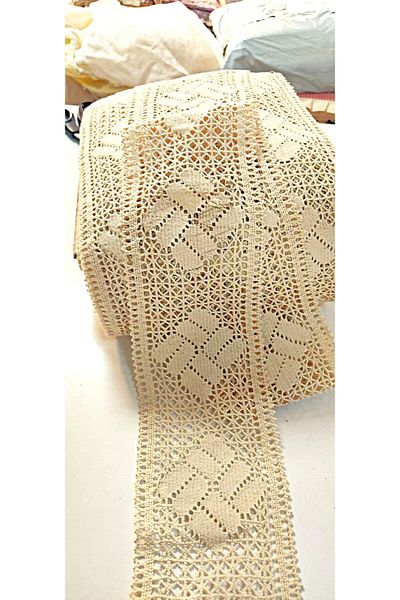TUNCAY TEKSTİL 5 Meters Lace Cotton Natural Intermediate Square Buldan Authentic
