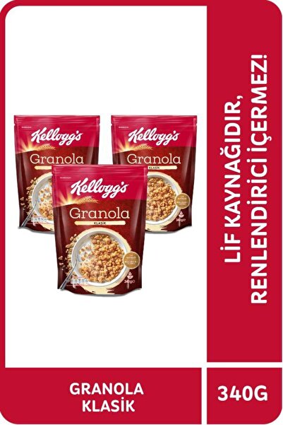 Kellogg's جرانولا كلاسيكية 340 جرام × 3 قطع، تحتوي على 56% من الشوفان، مستلزمات اللاف، مقرمشات الإفطار
