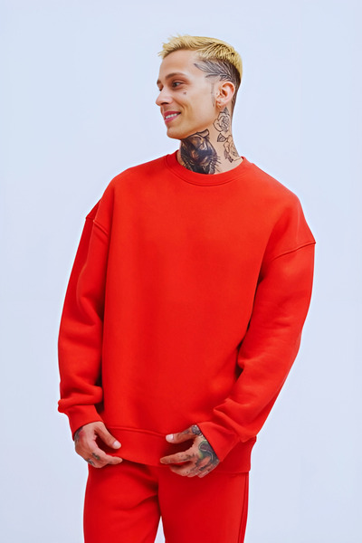 YAKAMEL Pulover pentru bărbați, supradimensionat, cu 3 fire, cu mânecă lungă ...