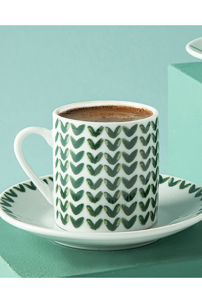 English Home Leno Porcelain 4 Pieces Coffee Cup Set for 2 Persons 80 Ml Green