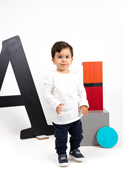 kids A more Geoss Leather Single Velcro Baby Shoes Navy Blue