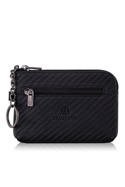 Trusador Milano Carbon Unisex Mini Wallet - Φερμουάρ, Γνήσιο δέρμα, RFID Protect Carbon