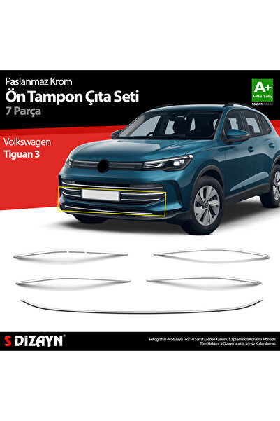 S Dizayn S-Dizayn VW Tiguan 3 Krom Ön Tampon Çıta Seti 7 Prç. 2024 Üzeri A+ K...