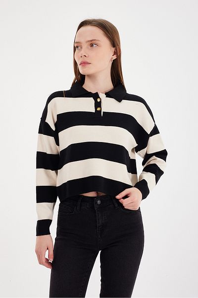 POODLE Pulover de damă cu gât polo crop tricot
