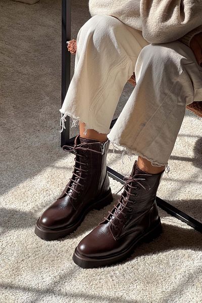 NİŞANTAŞI SHOES Dámské šněrovací boty Tempest z pravé kůže na podpatku