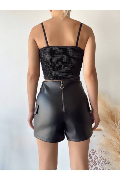 Miss Prova Fusta scurtă din piele cu buzunare cu ochiuri MISSŞE 240107