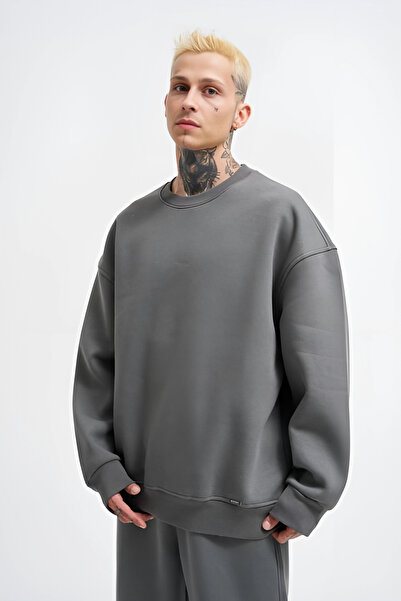 YAKAMEL Pulover pentru bărbați, supradimensionat, cu 3 fire, cu mânecă lungă ...