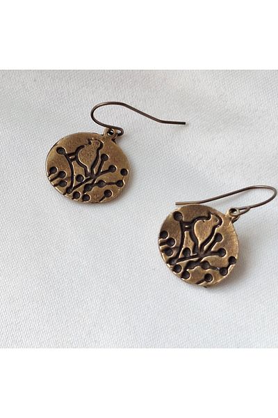 azra takı tasarım Handmade copper color casting dangle bird figure women's earrings