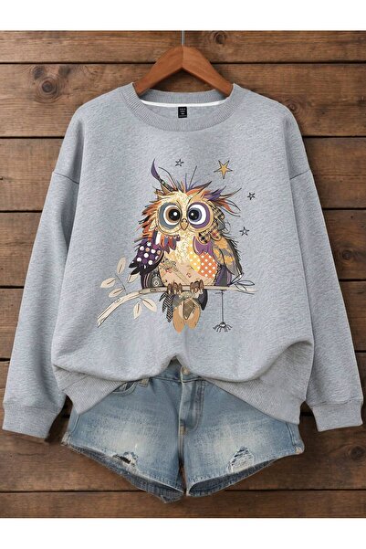 DİSCOST البومة المطبوعة طاقم الرقبة البلوز