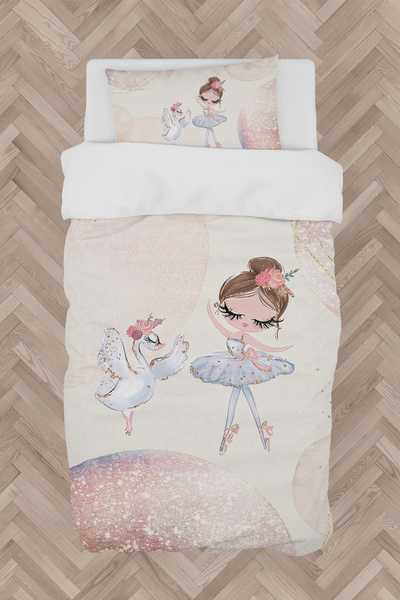 BAMBAŞKA MODA BEBEK VE ÇOCUK ODASI Kuğu ve Balerin Desenli Nevresim Takımı BM...