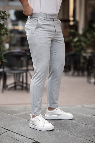 Mero Life Men's Light Gray Italian Cut Slim Fit Quality Flexible Lycra Ankle Length Fabric Trousers