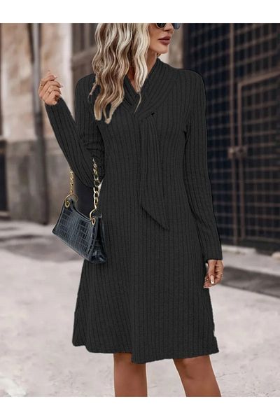 REKA MODA Women's Long Sleeve Cross Snap Tie Neck Hooded Camisole Short Dress