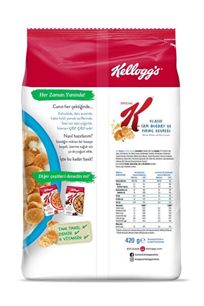 Kellogg's Special K Klasik Kahvaltılık Tam Buğday Ve Pirinç Gevreği 420 Gr x 10 Adet, Tam Tahıllı, Lif Kaynağı