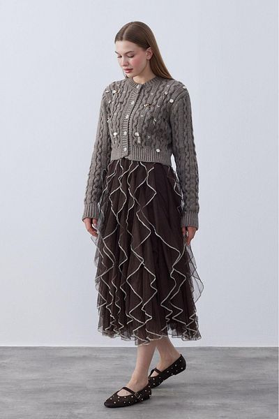 My Blog Mink Beaded Sequin Embroidered Stone Buttoned Cardigan-4274