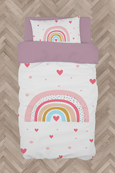 BAMBAŞKA MODA طقم غطاء لحاف منقوش بألوان قوس قزح وقلب لغرفة الأطفال والرضع BM...