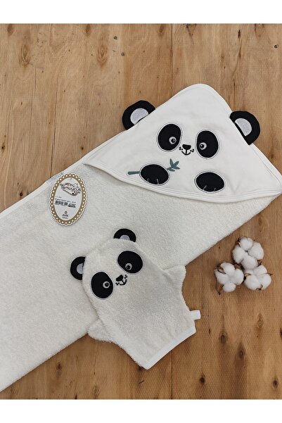 Tomuycuk Soft Water Absorbent Baby Bath Towel - 100% Cotton, Panda Embroidered & Washcloth Set