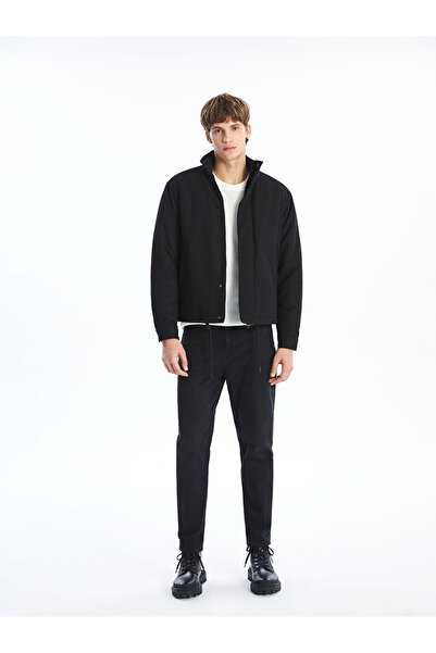 LC Waikiki Μαύρο ανδρικό παλτό άνετο και ευρείας εφαρμογής ψηλός λαιμός