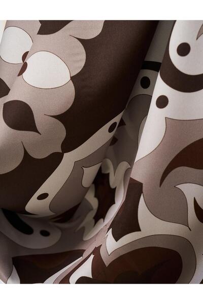 Kayra Coffee Color Geometric Floral Print Scarf