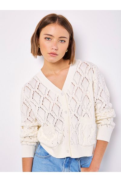 Apricot Pointelle-Strickjacke