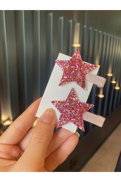 Selda Aksesuar Σετ κλιπ πόρπης Pink Star Mix