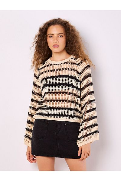 Apricot Pullover mit gestreiften Glockentaschen