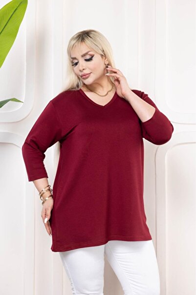 EMEZ Μπλούζα με μανίκια τριών τετάρτων σε μπορντό χρώμα