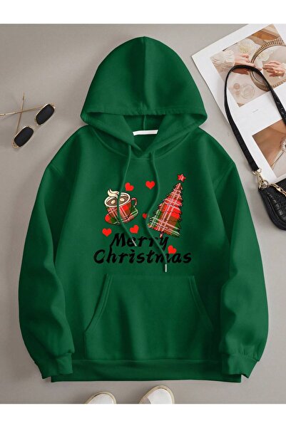 Eritqaa سويت شيرت بقلنسوة مطبوع عليه "عيد ميلاد سعيد".